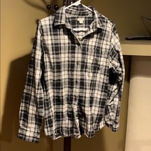L.L. Bean Black and White Plaid Button-Down Shirt